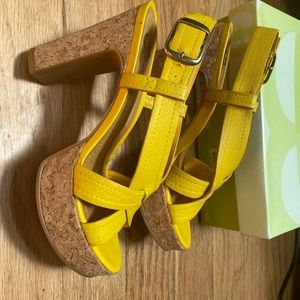Gianni Bibi Yellow Cork-soled leather heel Sandal